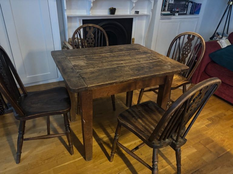 Vintage solid wood cafe table and chairs