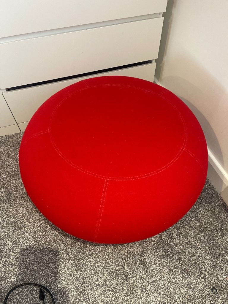 Red Fabric Stool/Pouf with Metal Legs – Good Condition