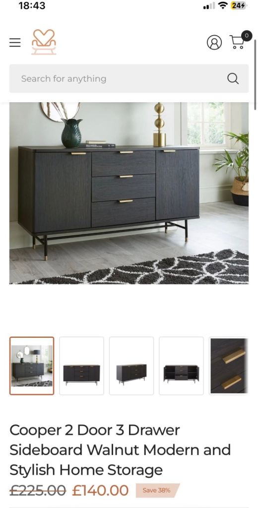 Cooper Walnut Sideboard - Modern Black Finish, Good Condition