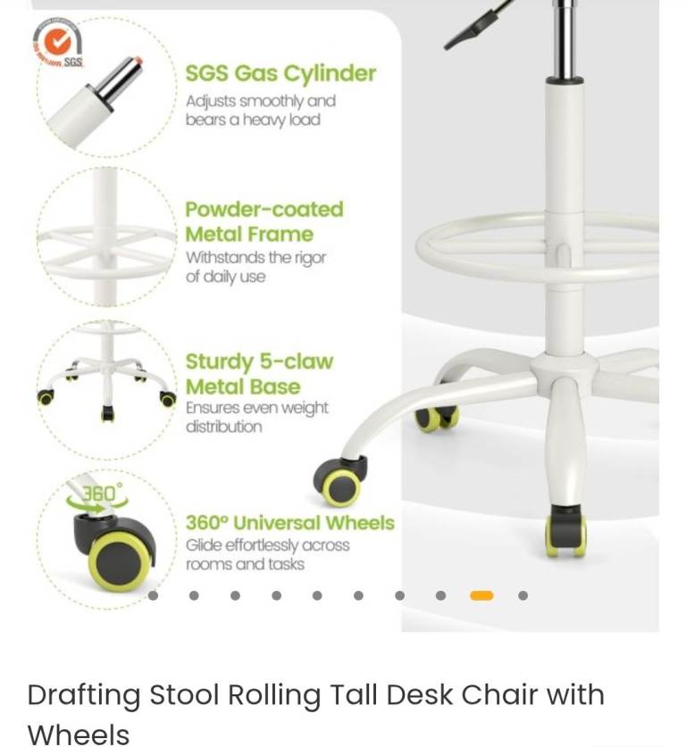 White Drafting Stool with SGS Gas Cylinder Lift