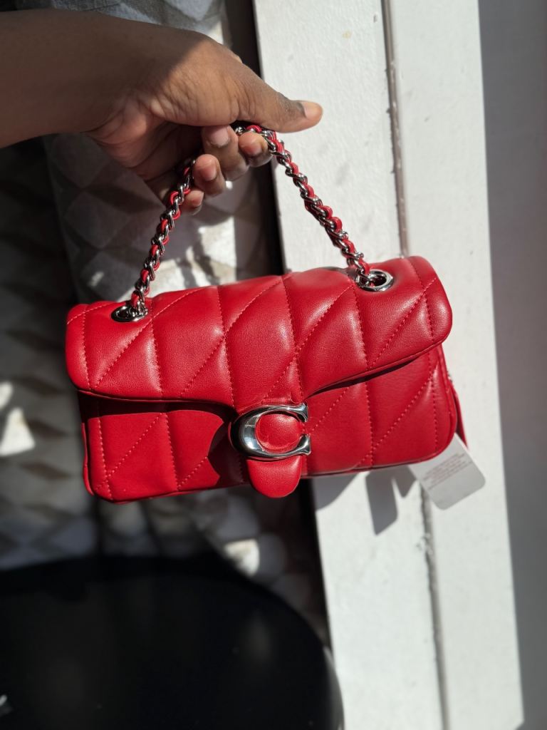 Coach quilted tabby 20 in bright red 