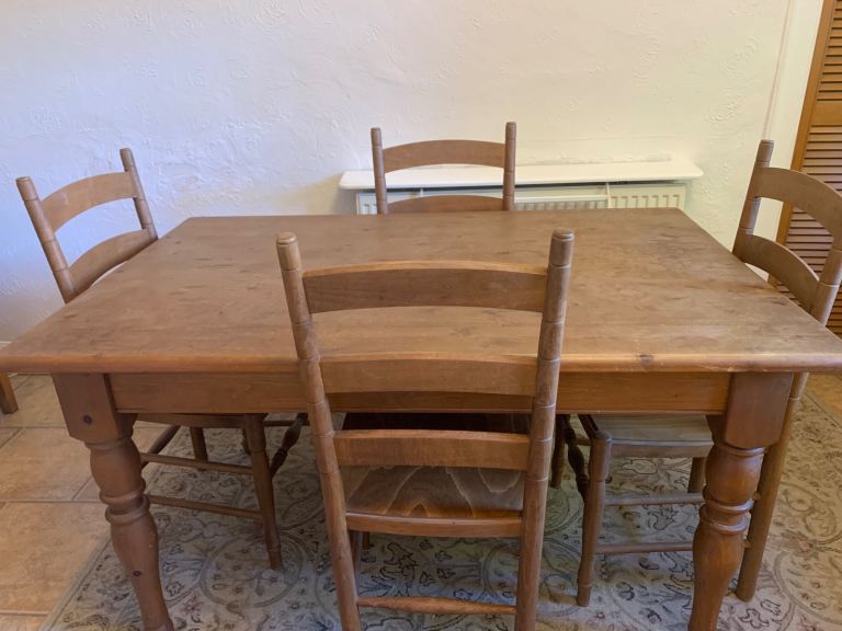Solid Wood Dining Table and 4 Chairs – Good Condition