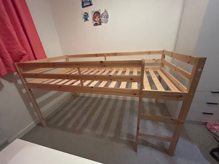 Single pine bed with ladder 