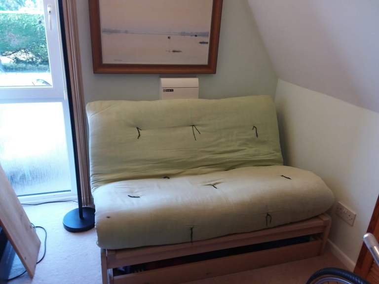 Double Futon Sofa Bed with Wooden Frame - Light Green Mattress