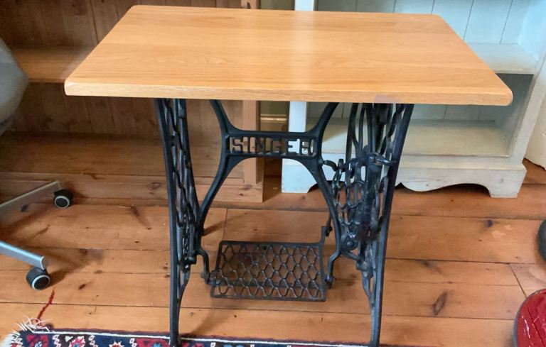 Singer Sewing Machine Table with Wooden Top – Good Condition