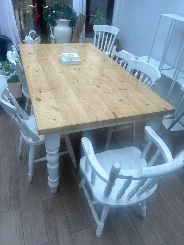 Pine large Farmhouse table and chairs