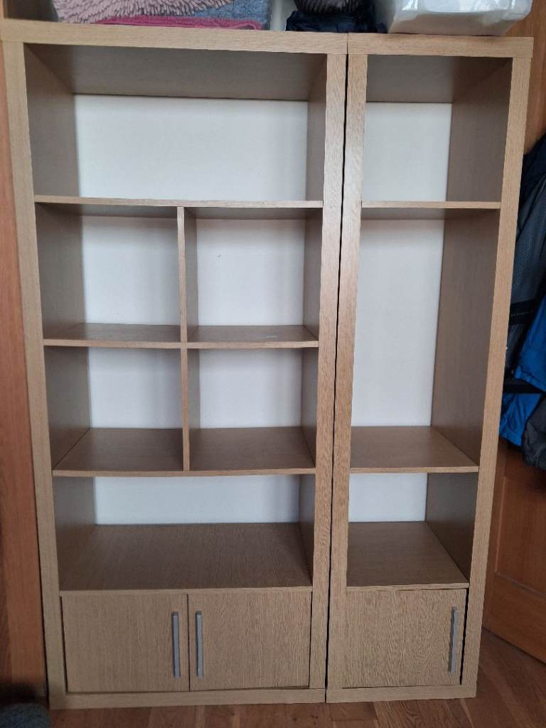 Two Light Wood Bookcases / Display Units with Storage