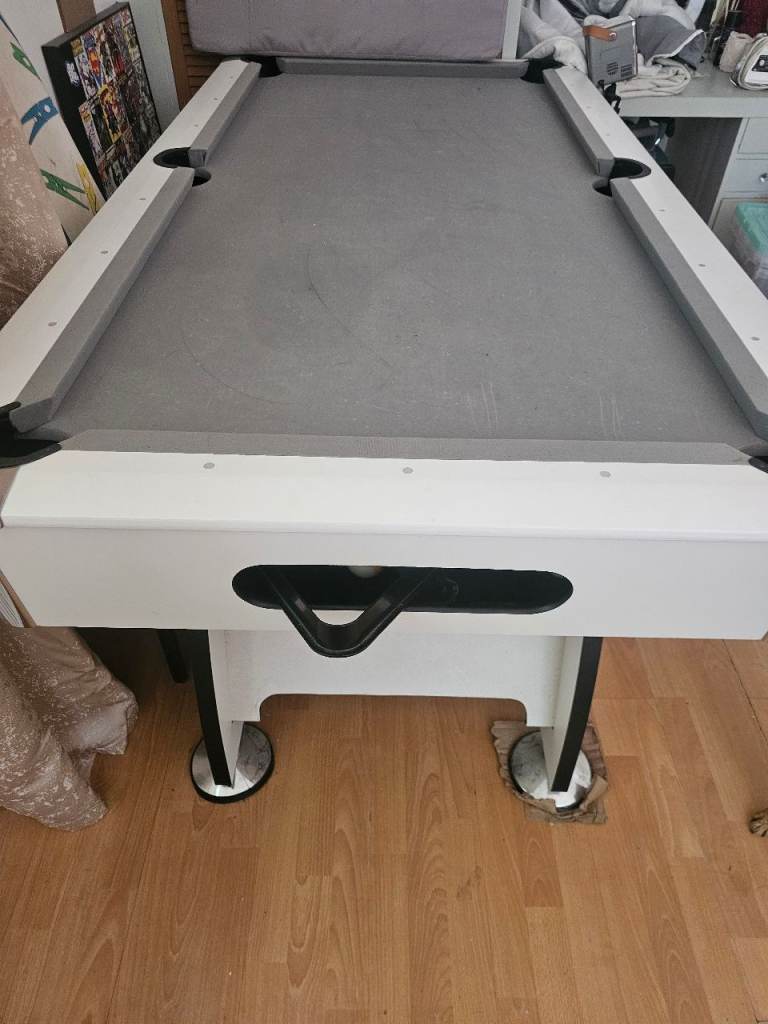 White & Grey Pool Table – Good Condition