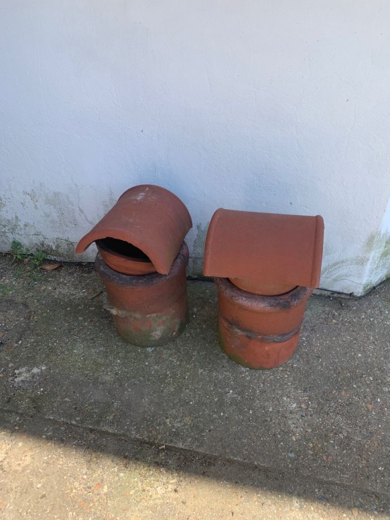 Old Terracotta Chimney Pots and Roof Tiles