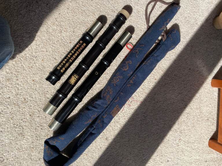 Concert Grade & Master Made Chinese Black Sandalwood Flute Xiao Instrument 3 Sections With Case