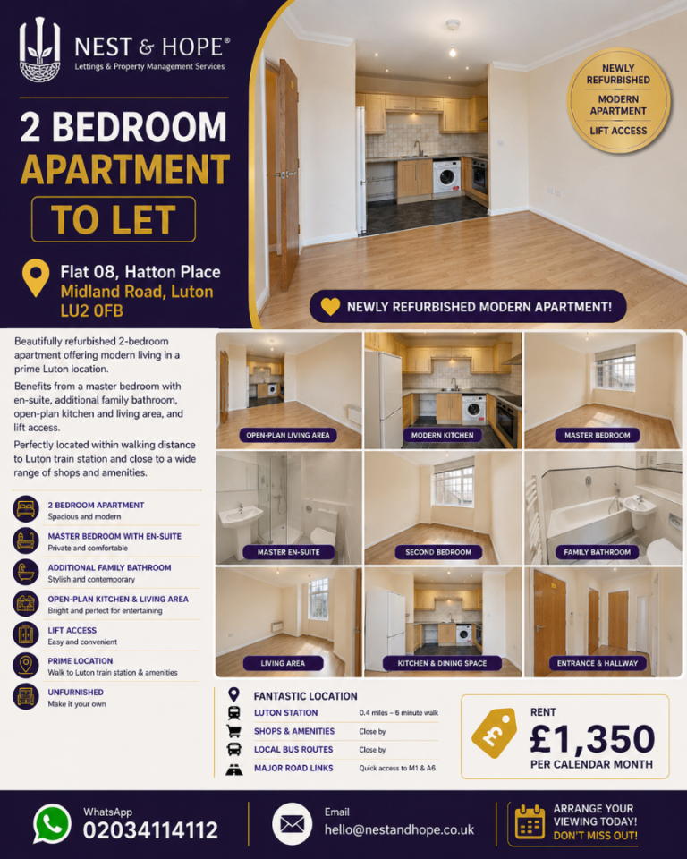 2 BEDROOM APARTMENT TO LET