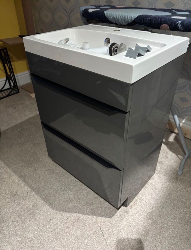 Grey Bathroom Vanity Unit with Sink and Drawers