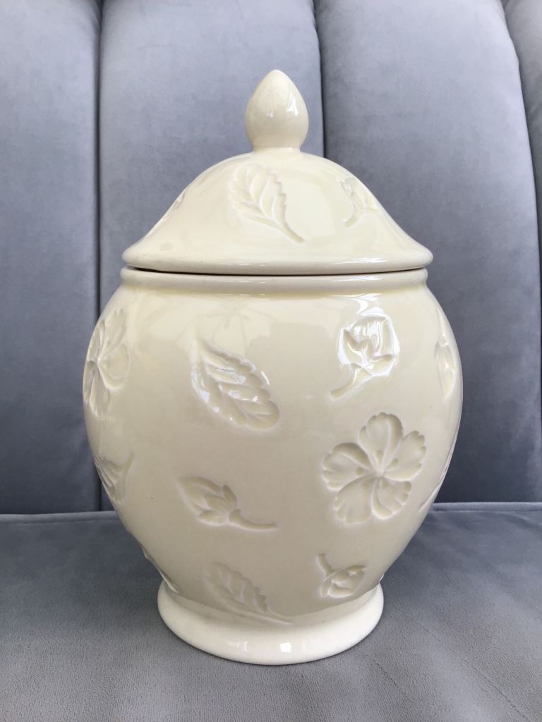 ‘M&S’ Cream Lidded Floral Ginger Jar, 20cm Tall