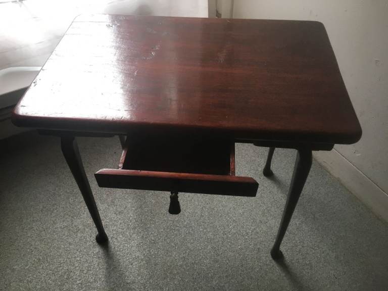 Antique Early Victorian Hardwood Small Side Occasional Table Hardwood Hallway Table with Drawer VGC