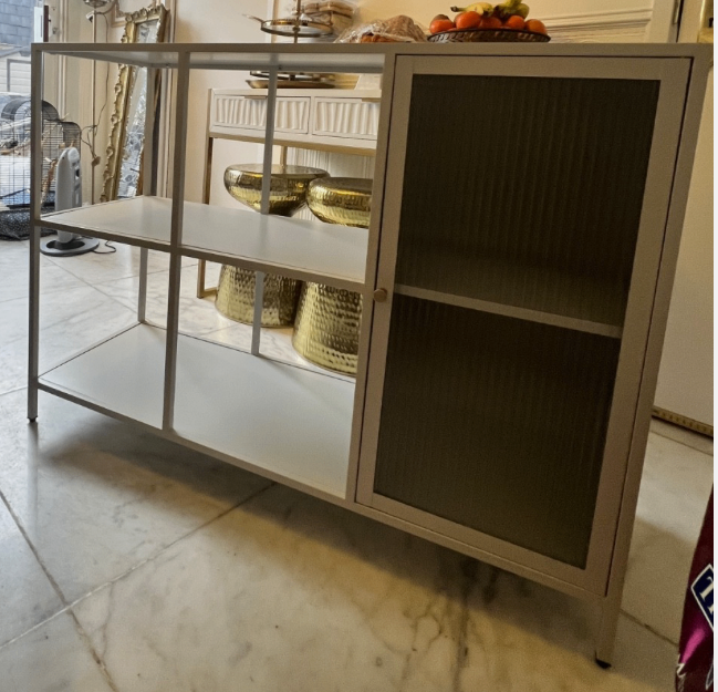 Homebase Metal Sideboard White with Glass Door (app. L 107cm (42") x H 80cm (31.5") x W 37cm (15") 