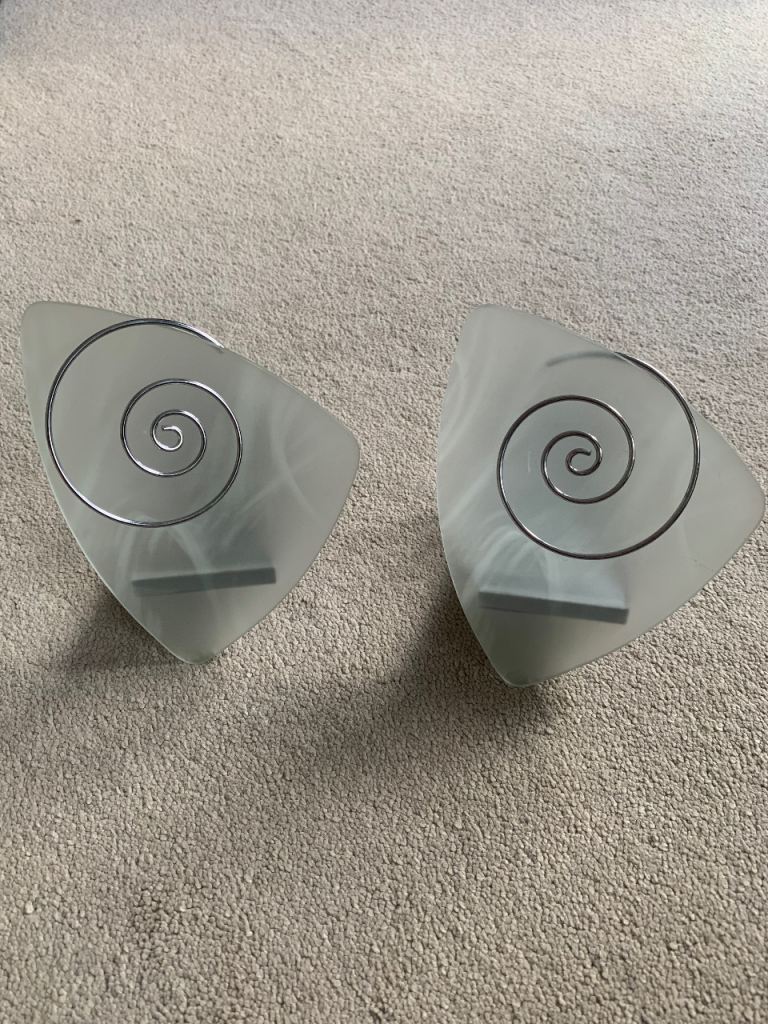 Pair of Frosted Glass and Metal Candle Holders