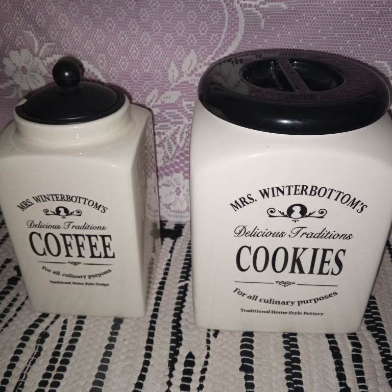 A set of ceramic cookie & coffee jars/canisters 