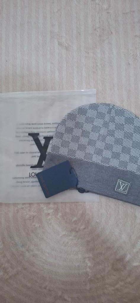 Louis Vuitton Grey Checkered Beanie Hat - Brand New with Tags