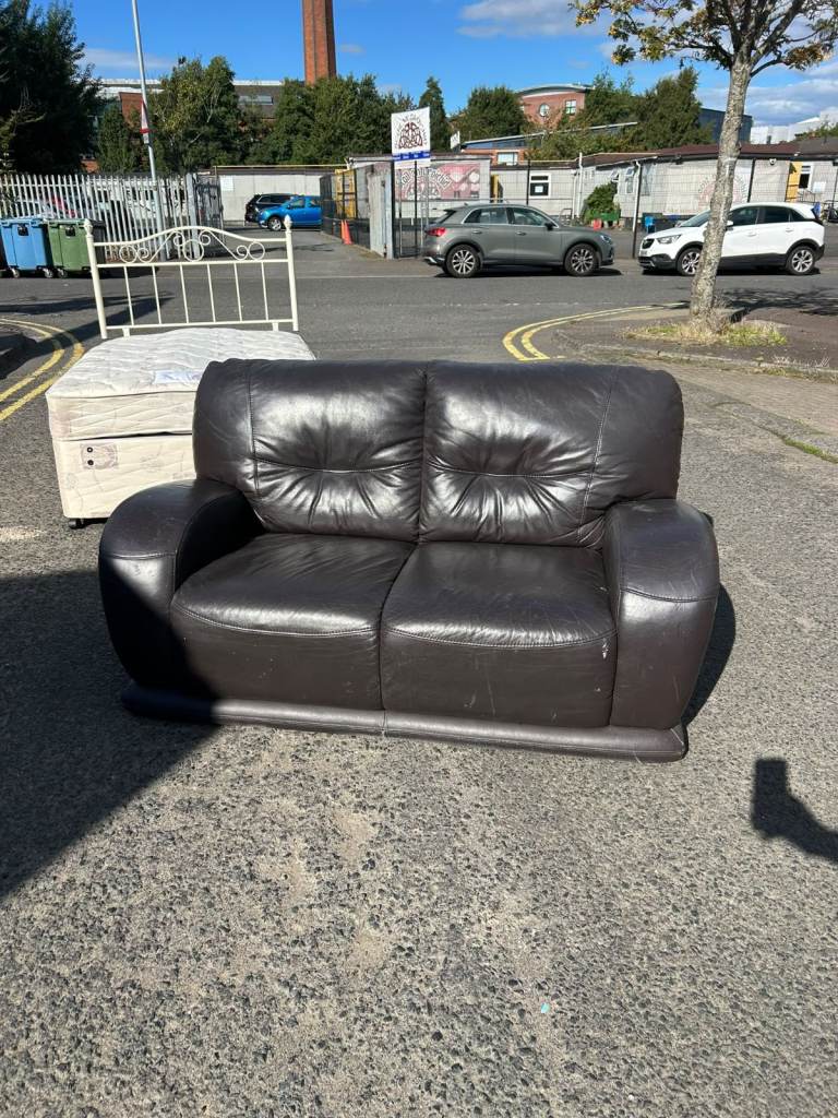 Brown Leather 2-Seater Sofa –good Condition