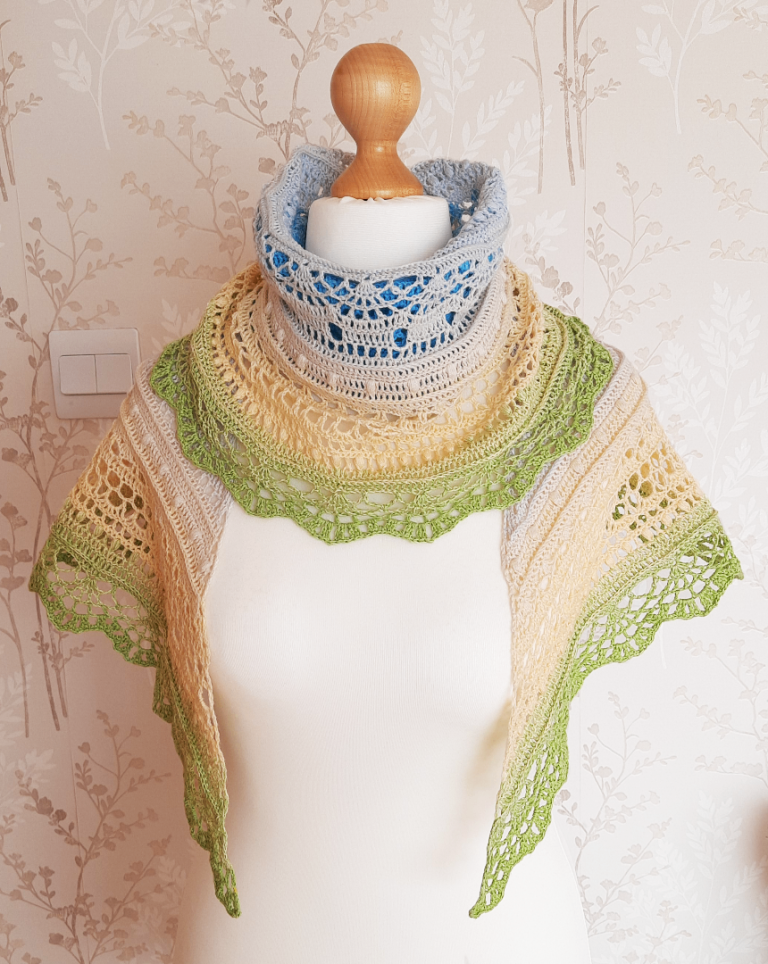 Stunning Half Circle Knitted  Shawl. Gradient Colour Change. Crochet Wrap, Boho Scarf Alternative