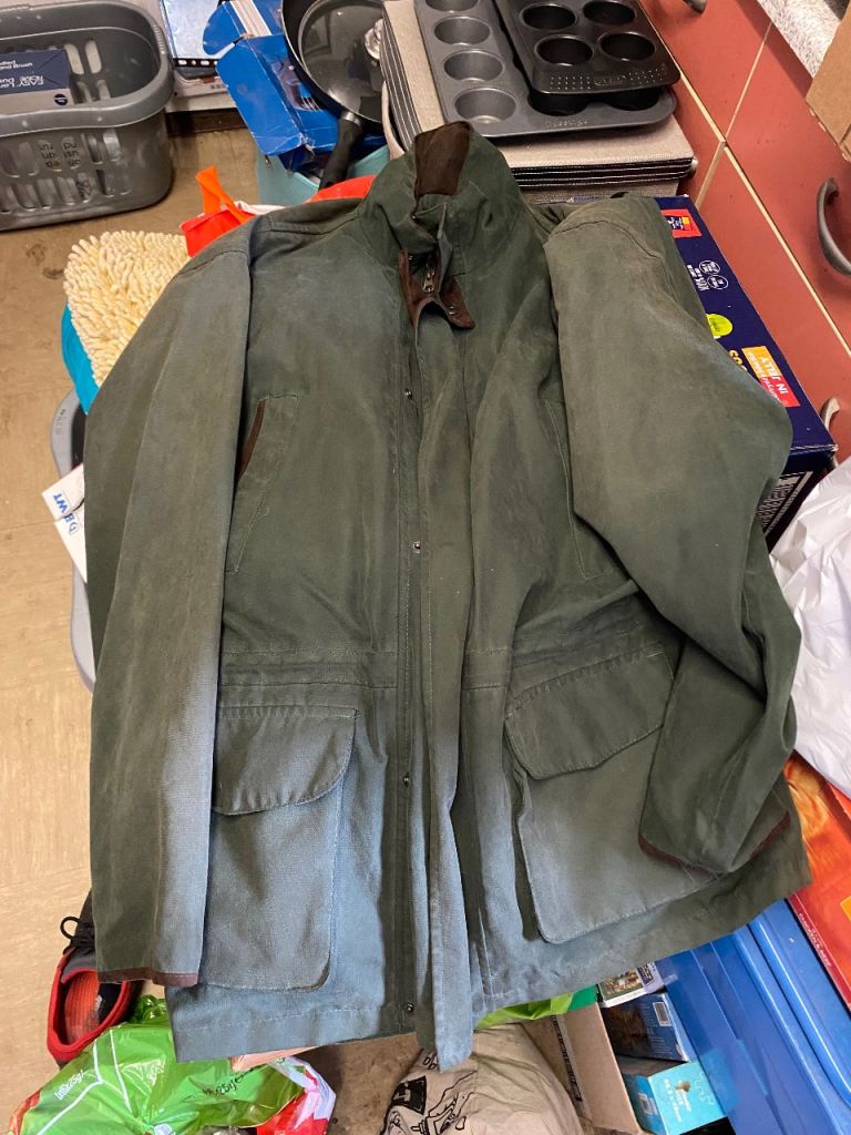 Field & River Country Wear Wax Jacket Mens Size Large Green Outdoor Hunting Shooting Full Zip 