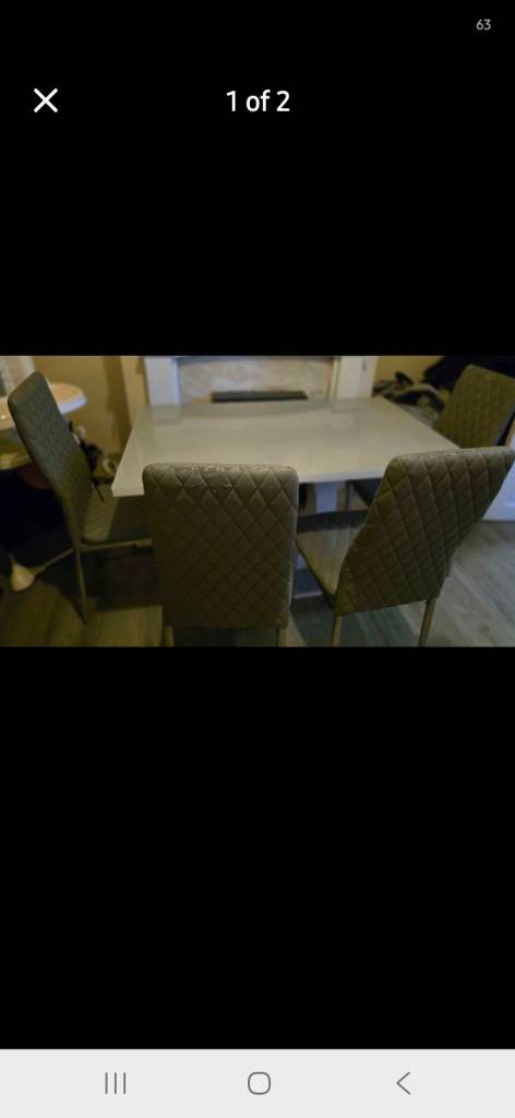 Dining Table with 4 Grey Leather Chairs – Fair Condition