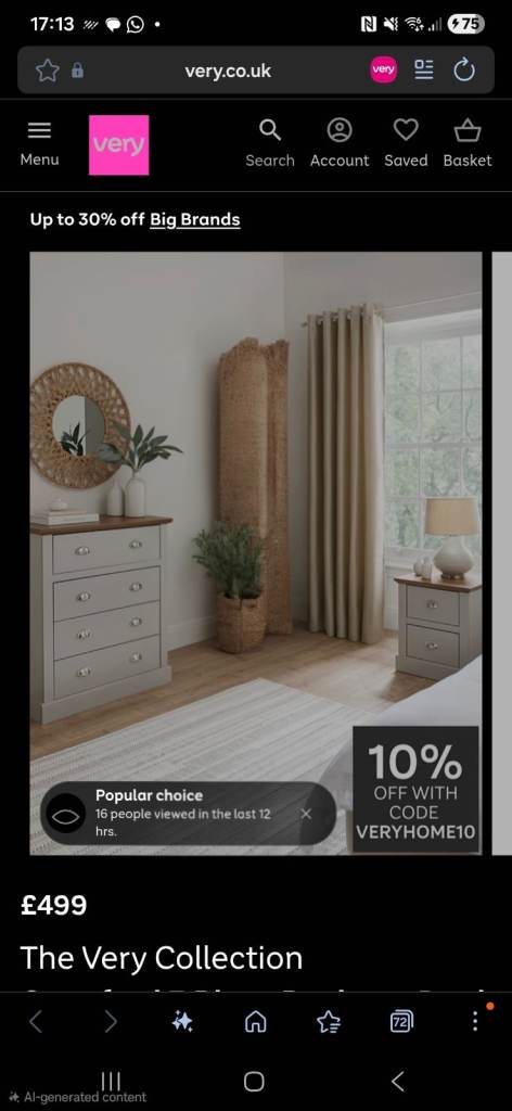 New Very Collection Cranford Chest of 5 Drawers and side table – Light Grey