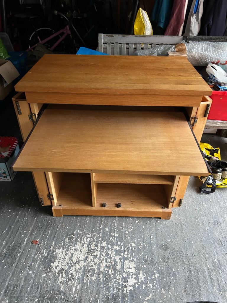 image for Solid oak computer cupboard and desk 