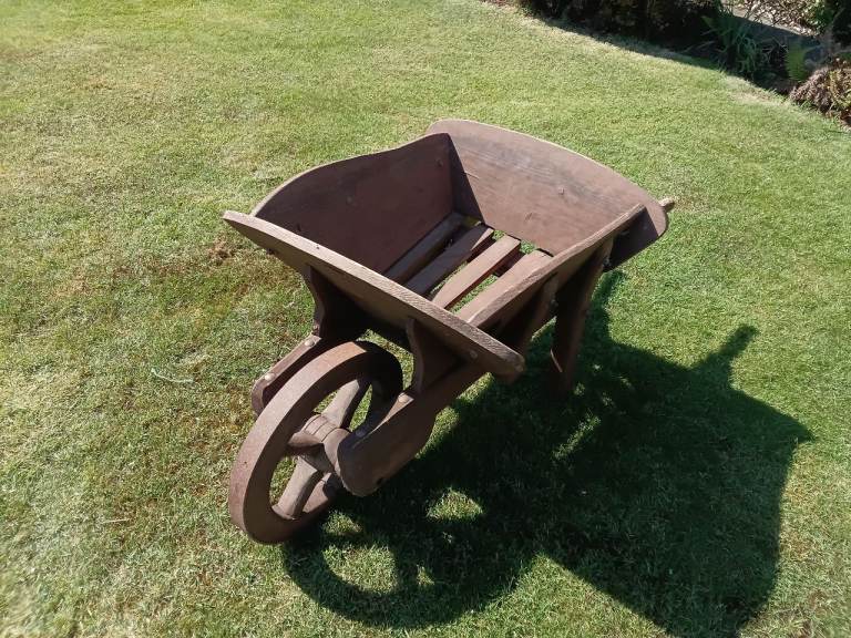 Wooden wheelbarrow planter