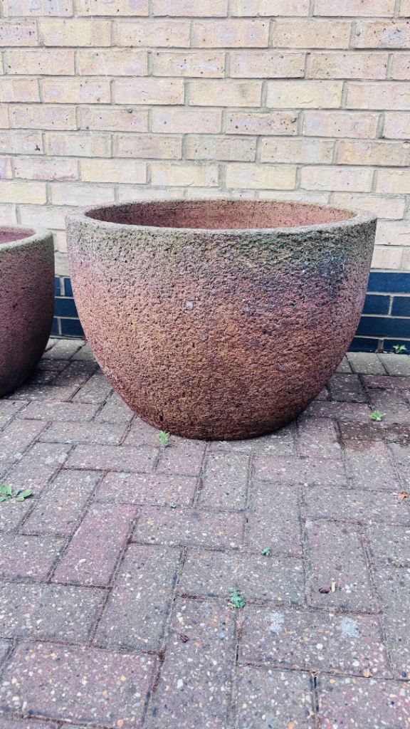 Large Rustic Garden Planter - Stone Look Pot, Good Condition