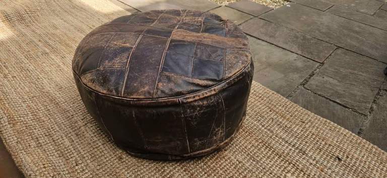 Vintage Brown Leather Pouffe 