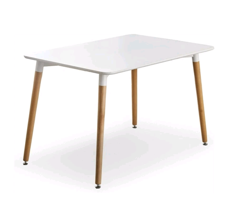 Modern White Dining Table with Wooden Legs