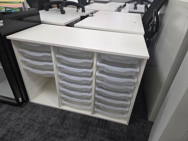 Office Boffins Premium 24 tray storage unit - White with clear trays