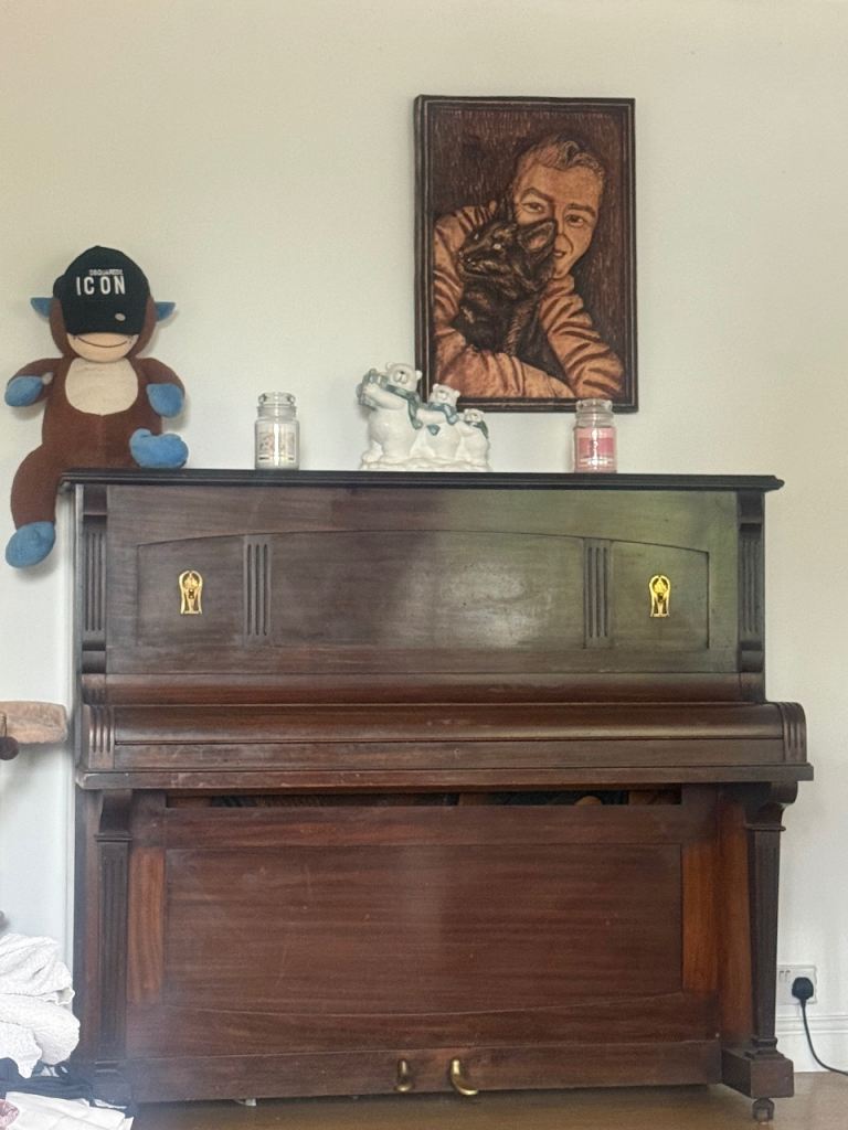 Wooden Upright Piano – Dark Brown, Fair Condition