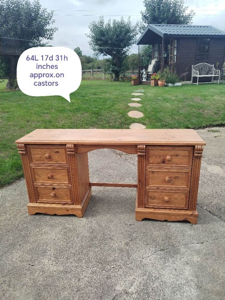Quality Solid Pine Desk on Castors – Good Condition