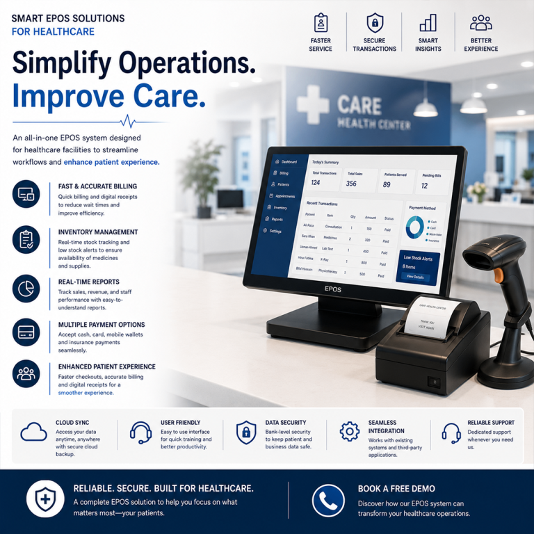 EPOS System for Healthcare - New, Black Touchscreen Monitor & Printer