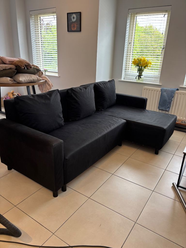 Black Corner Sofa Bed with Storage 