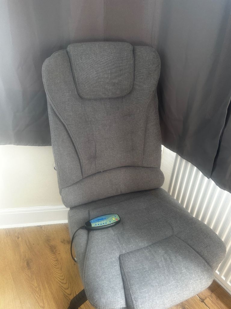 Grey Fabric Recliner Chair with Footrest and Massager – Good Condition