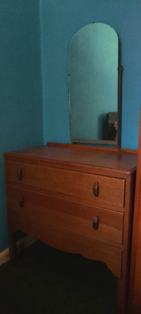 Vintage Wooden Dressing Table with Mirror 