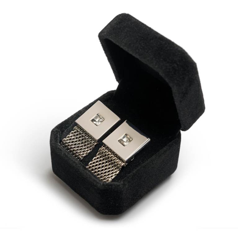 Men's Cufflinks Brand new in soft presentation box - metal chain & crystal.