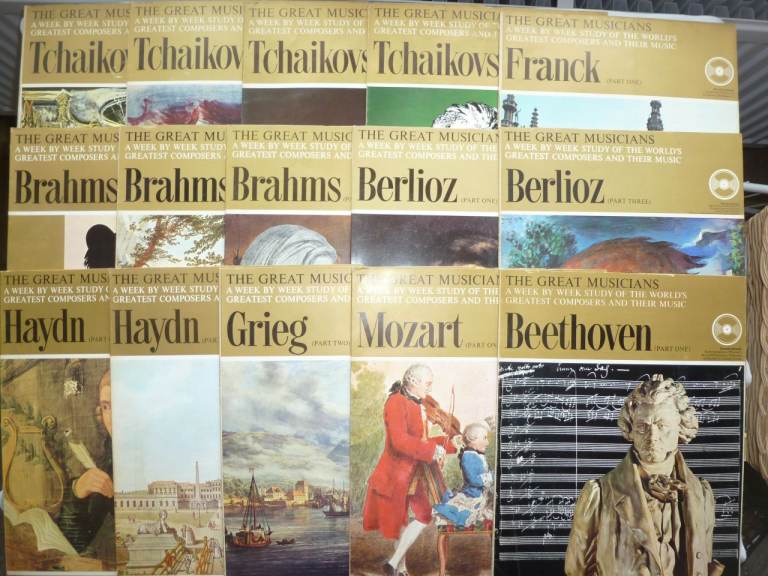 L.P. RECORDS, A STUDY OF THE WORLD'S GREATEST COMPOSERS AND THEIR MUSIC, WITH ACCOMPANYING MAGAZINES