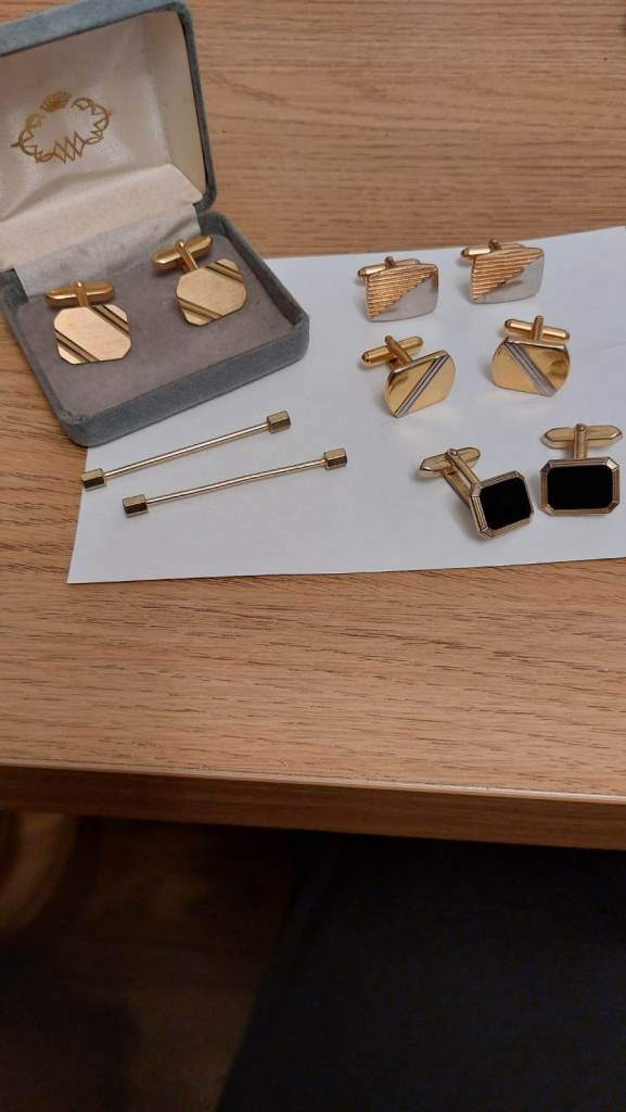Job Lot of Gold Plated Cufflinks & Tie Pins