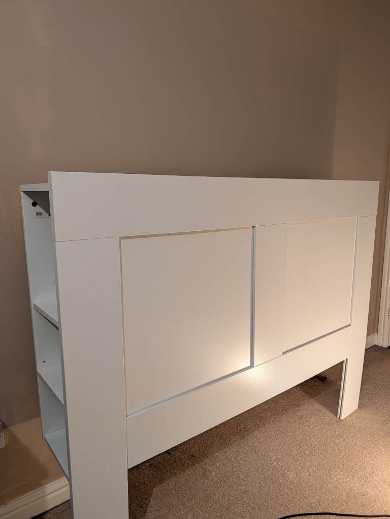 FREE White Double Headboard with Storage Shelves – Good Condition