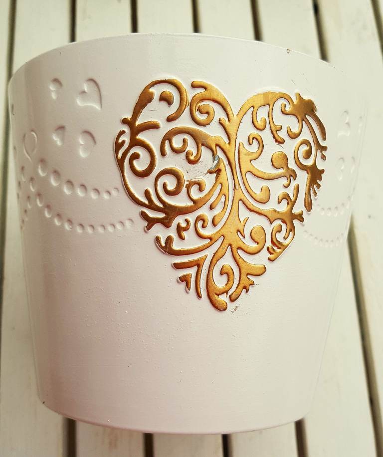 NEW - POTTERY PLANTER POT / VASE / STORAGE JAR/DISH : GOLD HEART DESIGN : 3 AVAILABLE