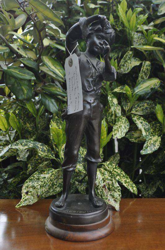 Early 20th century Bronze statue... Young boy fishing "Rancoulet"