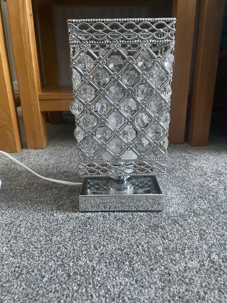 Crystal Square Jewelled Diamond Table Lamp Bedside Light Lamp Silver