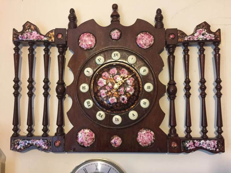 rare vintage 1960s dutch triptych wood and enamel wall clock 