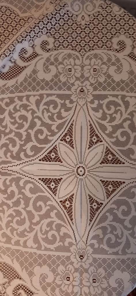 White Lace Tablecloth. 210cms x 175cms approx 