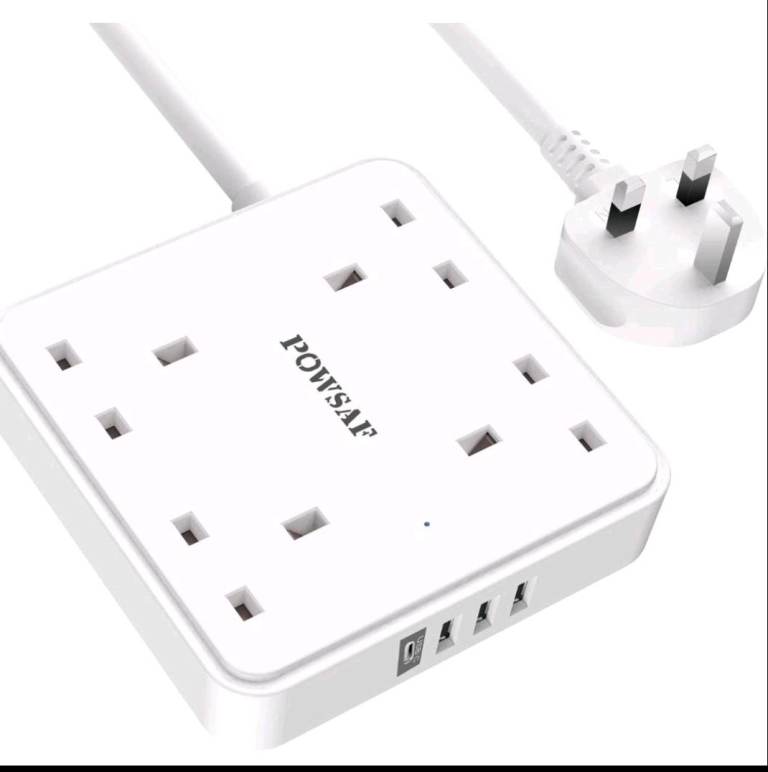 4 Way Extension Lead with 4 USB Slots (3.4A, 1 Type C and 3 USB-A Ports),