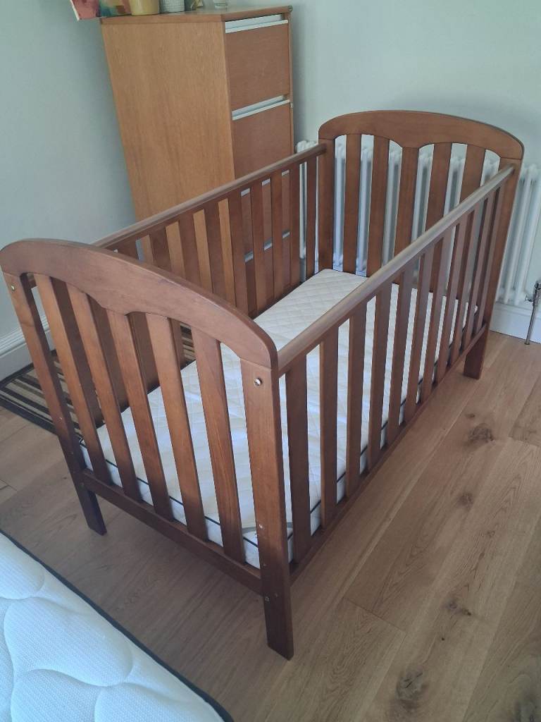 Wooden Baby Cot Bed with Mattress – Good Condition
